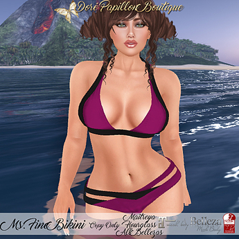 Second Life Marketplace - DPB Ms Fine Bikini - Blk & Violet * Maitreya